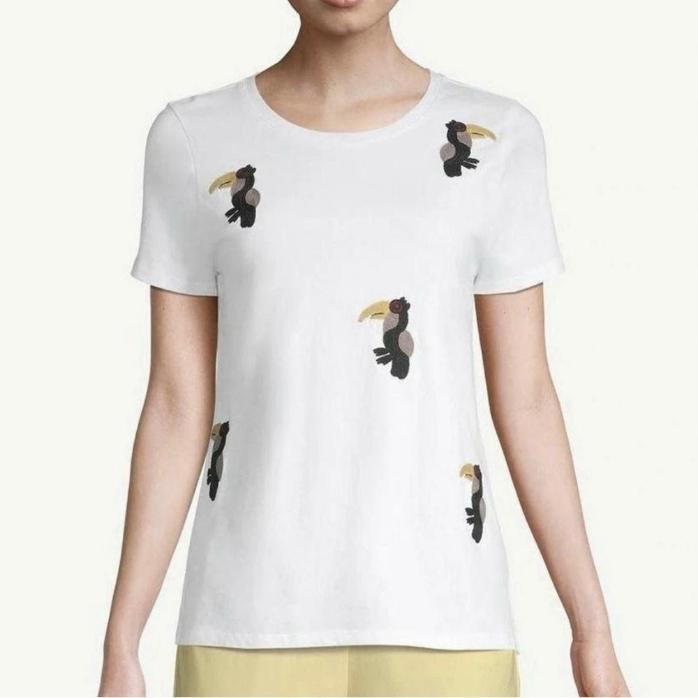 Chico's White Tee with Toucan Embroidered Design Women’s Size 3 US XL Cotton